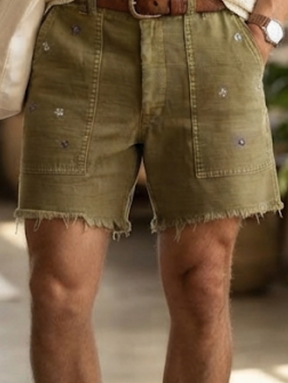 American Eagle Outfitters Olive Green Embroidered Cargo Shorts